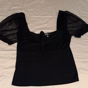 Lulu's Elegant Black Tie-Front Blouse small Like new